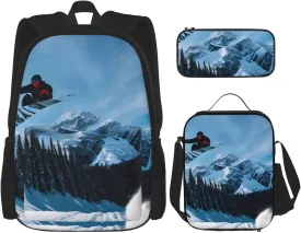 Snowboarding Print Pencil Case Lightweight Casual Fashion Backpack Lunch Bag Large Capacity Travel Bag