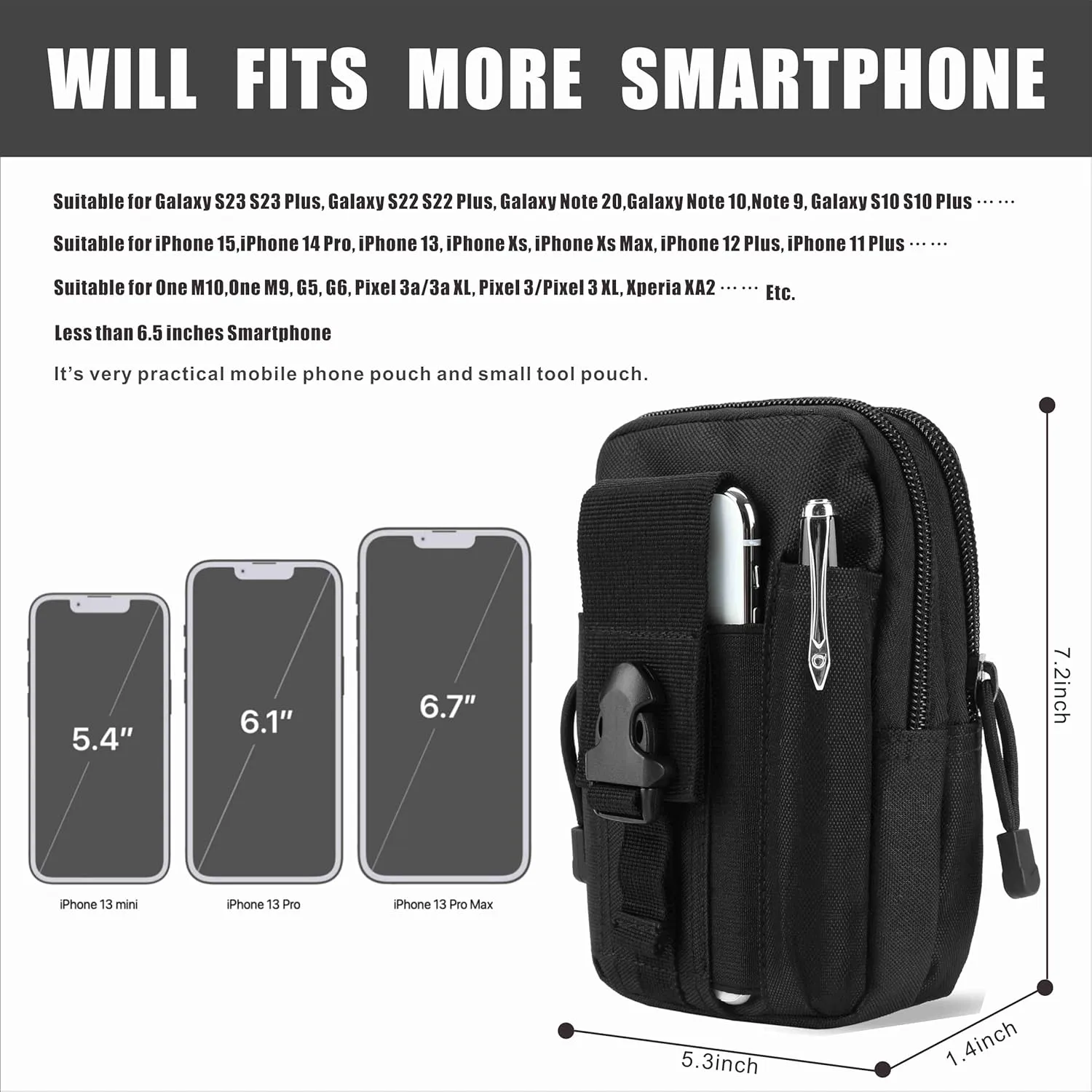 Tactical Waist Pouch EDC Molle Waist Bag Belt Phone Pouch Holster Purse Carrying Pouch for Smartphone, Tools
