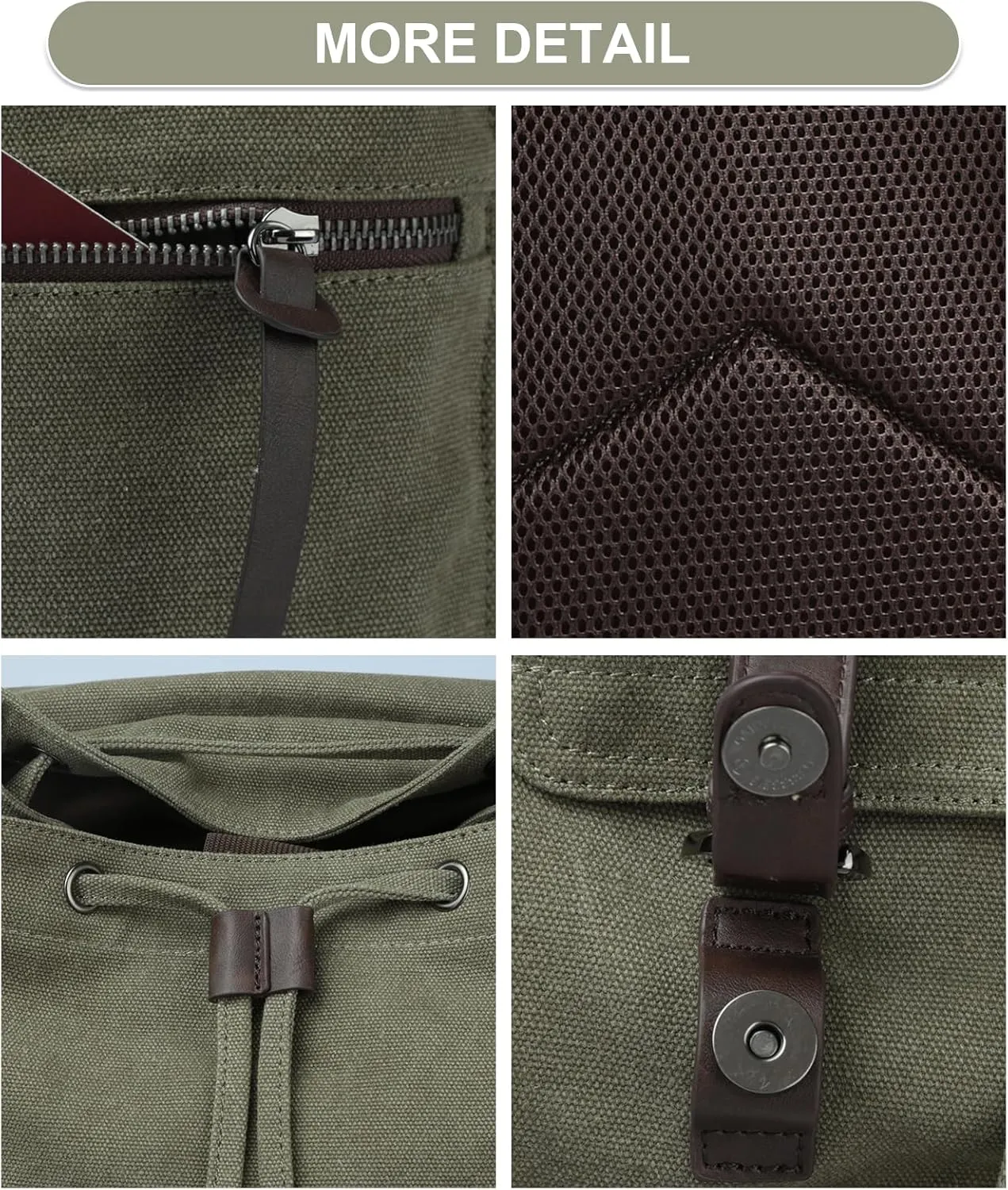 Vintage Canvas Backpack for Men Olive Green Rucksack Fit 15.6 inch Laptop Large Retro Flap Daypack for Casual Hiking Travel Commute