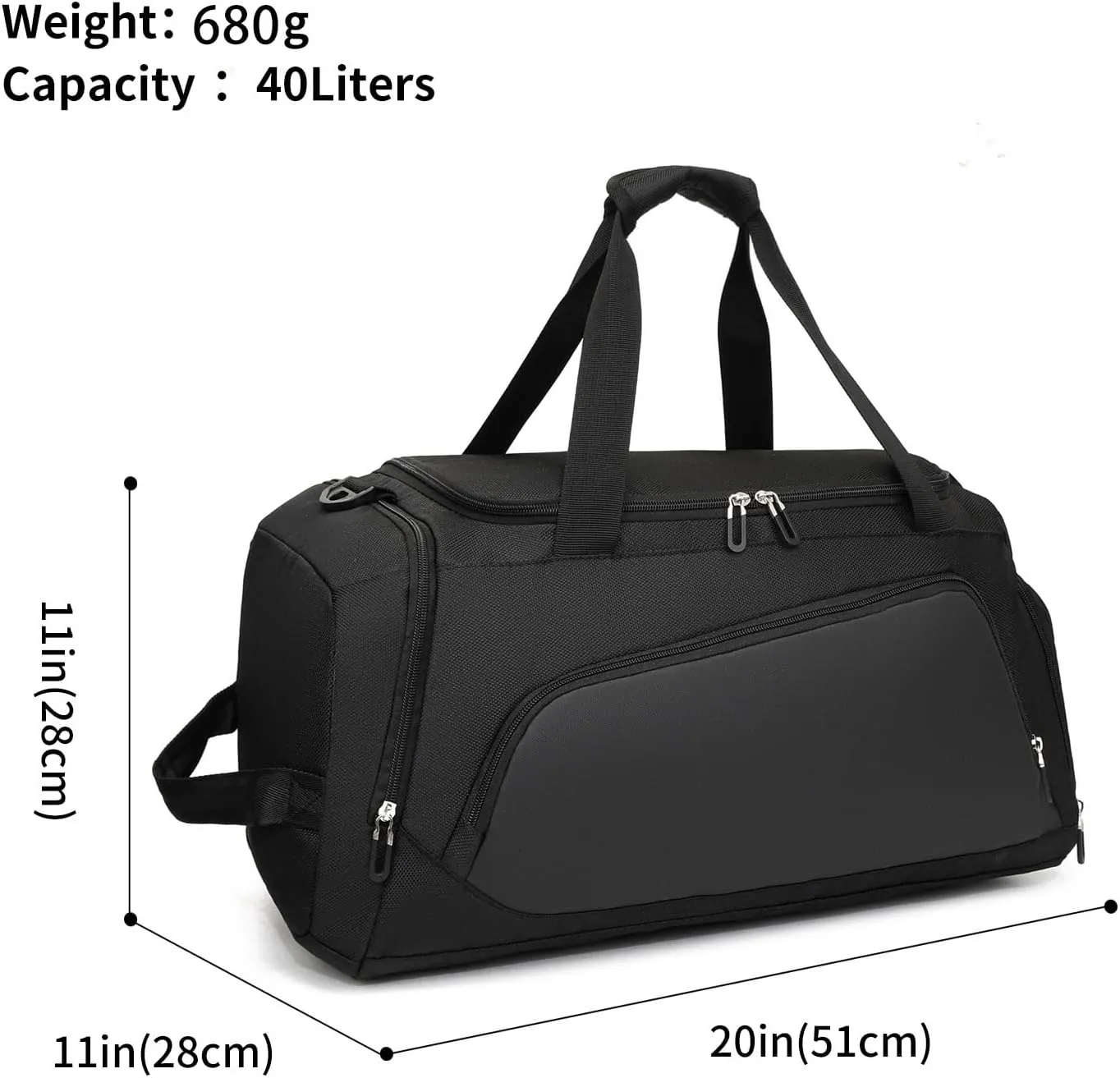 Waterproof Gym Bag with Shoe & Wet Compartment for Men/Women,Sports Duffle Bags for Workout/Fitness/Travel(Black,20"x11"x11")