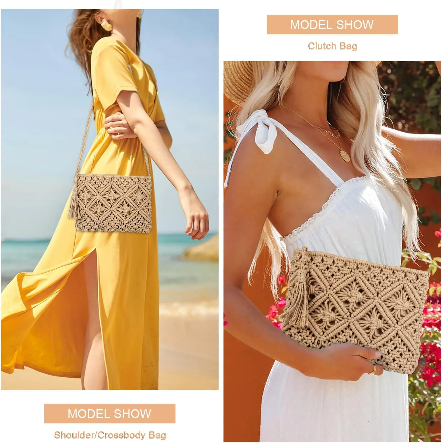 Womens Handwoven Crossbody Purse Summer Beach Clutch Purses Woven Handmade Shoulder Handbag
