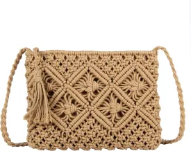Womens Handwoven Crossbody Purse Summer Beach Clutch Purses Woven Handmade Shoulder Handbag