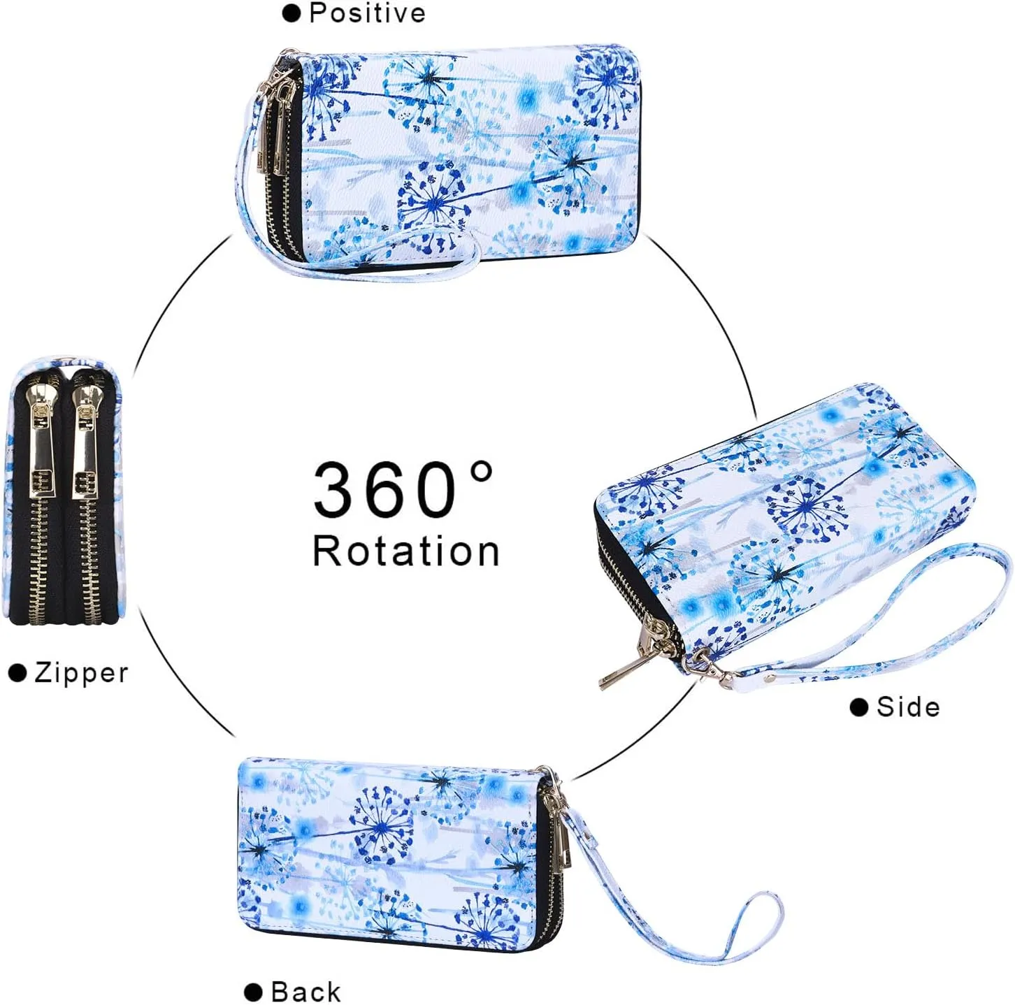 XEYOU Double Zipper Long Clutch Wallet Cellphone Wallet for Women with Removable Wristlet Strap for Credit Card, Cash, Coin, Bill