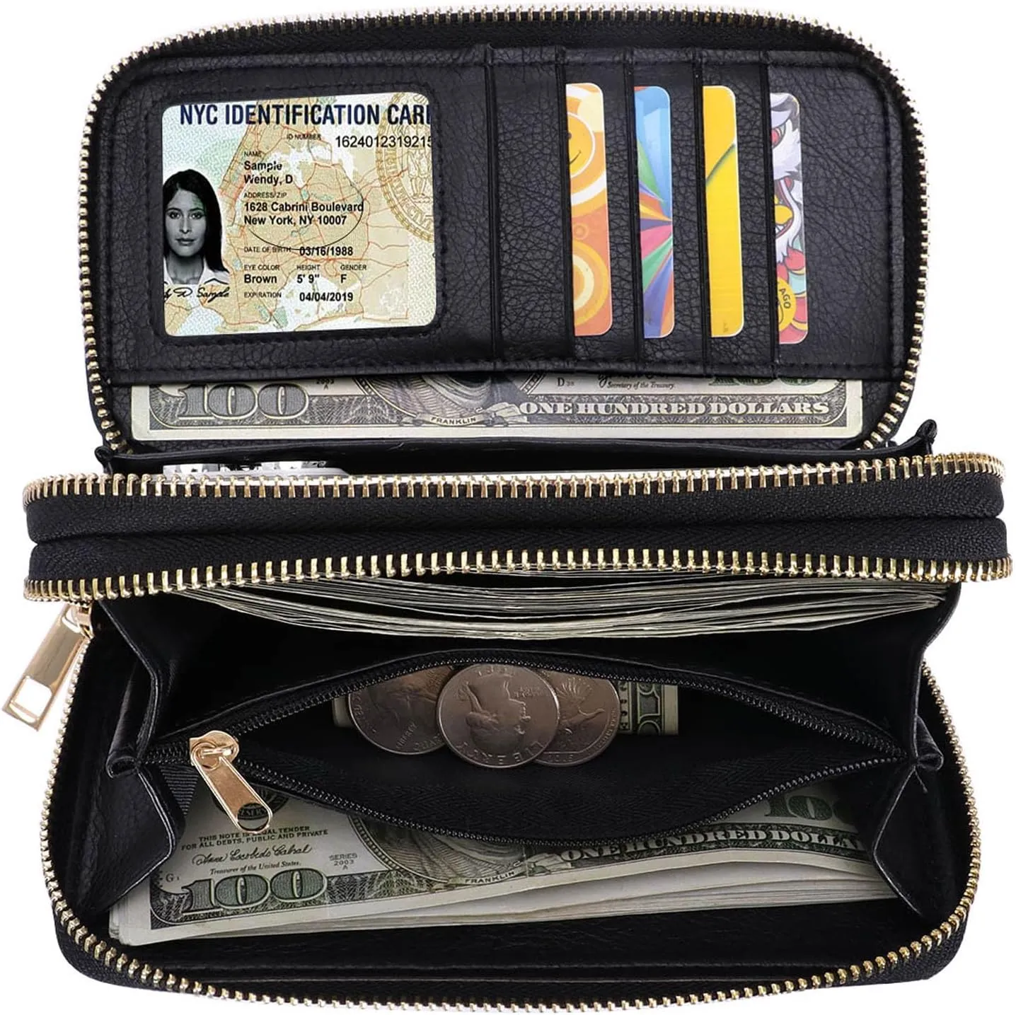 XEYOU Double Zipper Long Clutch Wallet Cellphone Wallet for Women with Removable Wristlet Strap for Credit Card, Cash, Coin, Bill