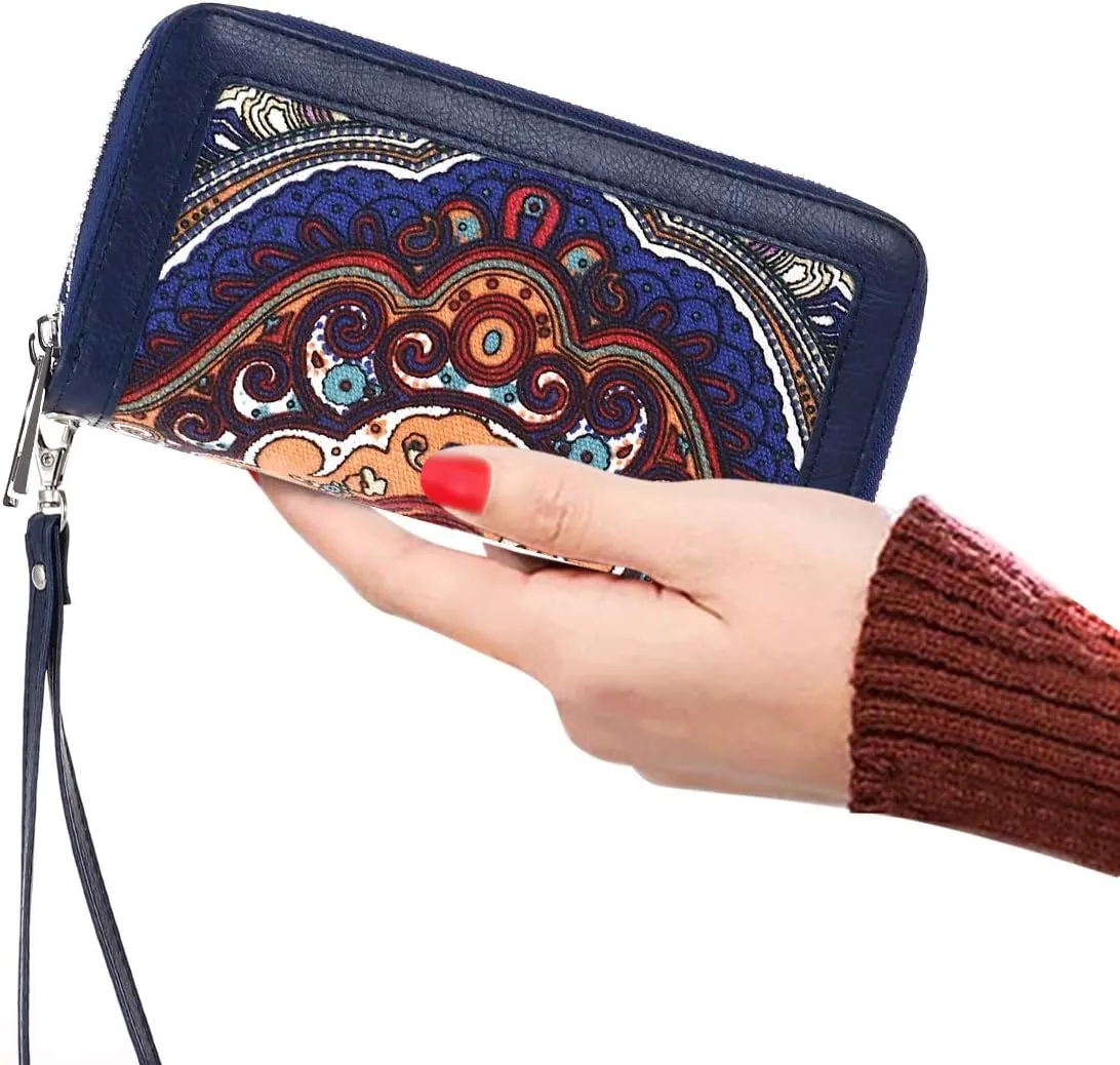 XEYOU Double Zipper Long Clutch Wallet Cellphone Wallet for Women with Removable Wristlet Strap for Credit Card, Cash, Coin, Bill